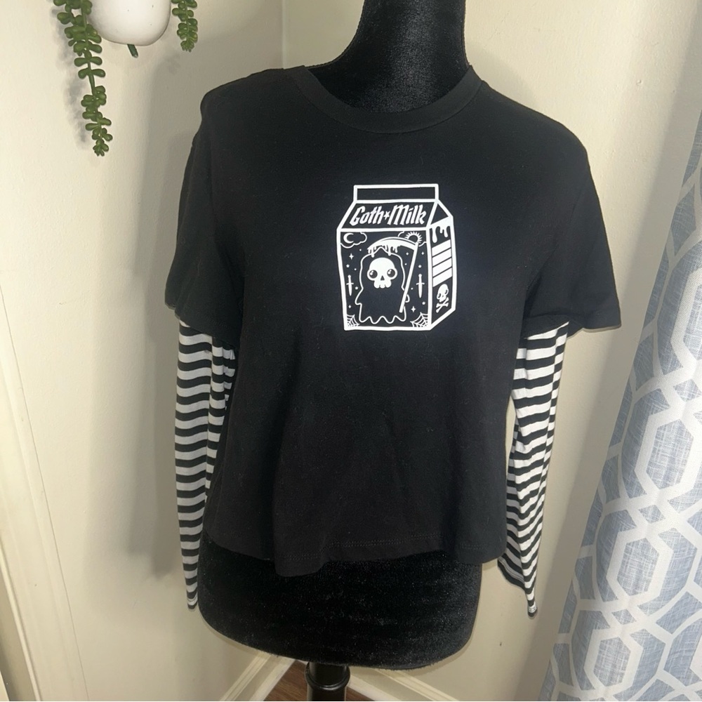 Goth Milk Black & White Twofer Girls Crop Long-Sleeve T-Shirt